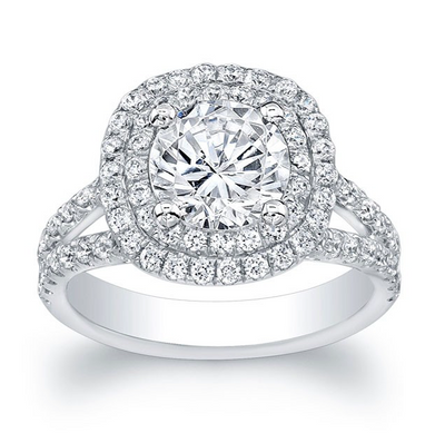Double Halo Split Shank Diamond Engagement Ring