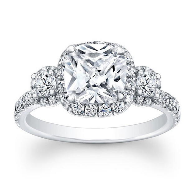 Three-Stone Triple Halo Diamond Engagement Ring