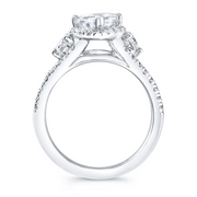 Marquise Diamond Halo Split Shank Three Stone Engagement Ring