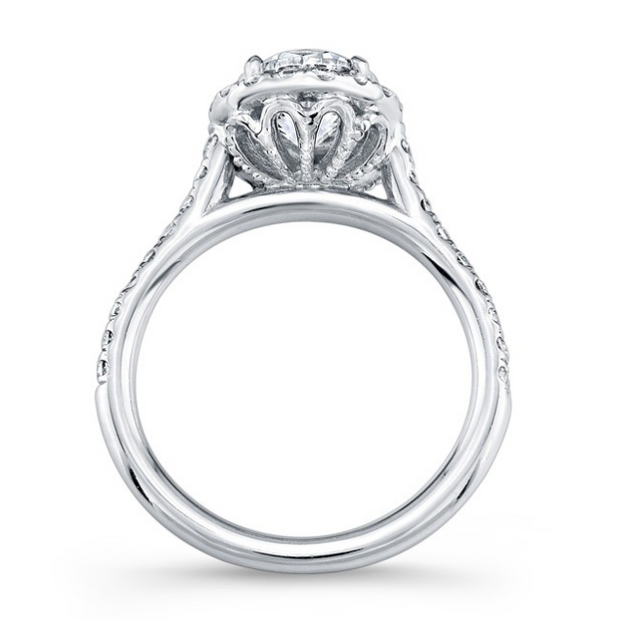 Round Diamond Halo Engagement Ring with Detailed Undercarriage