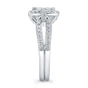 Emerald Cut Diamond Halo and Split Shank Engagement Ring