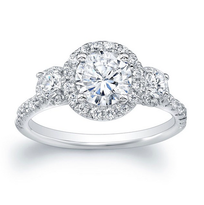 Three-Stone Triple Halo Diamond Engagement Ring