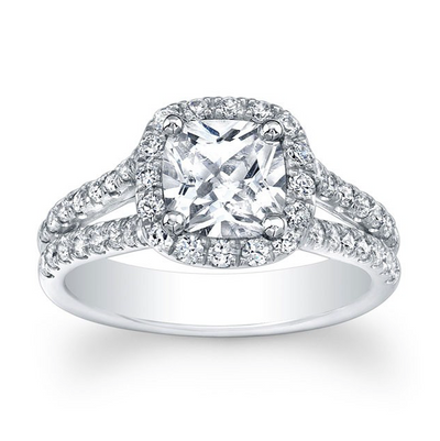 Cushion Diamond Halo Split Shank Engagement Ring