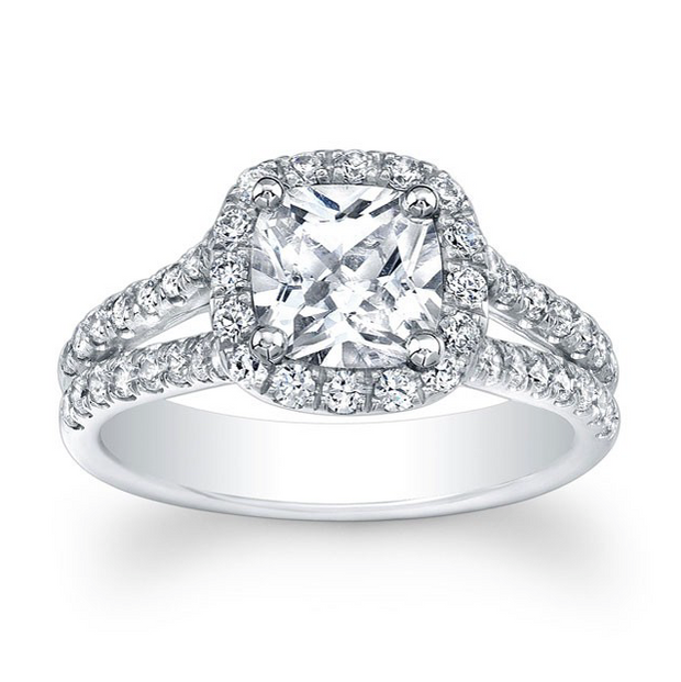 Cushion Diamond Halo Split Shank Engagement Ring