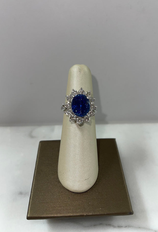 Blue Sapphire Diamond Halo Ring