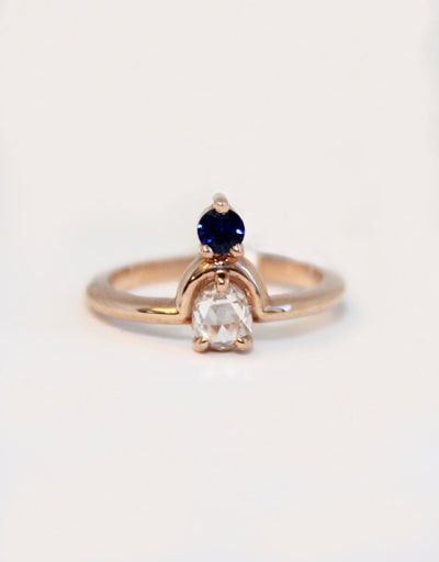 Round Cut Diamond Ring with Sapphire