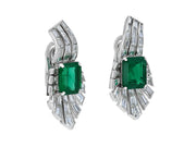 Green Emerald and Baguette Diamond Earrings