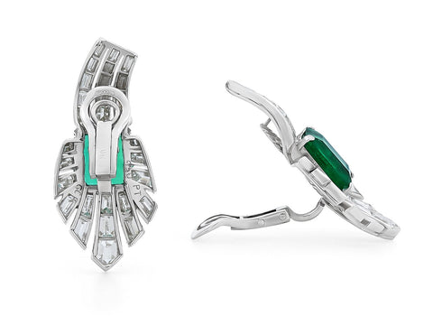 Green Emerald and Baguette Diamond Earrings