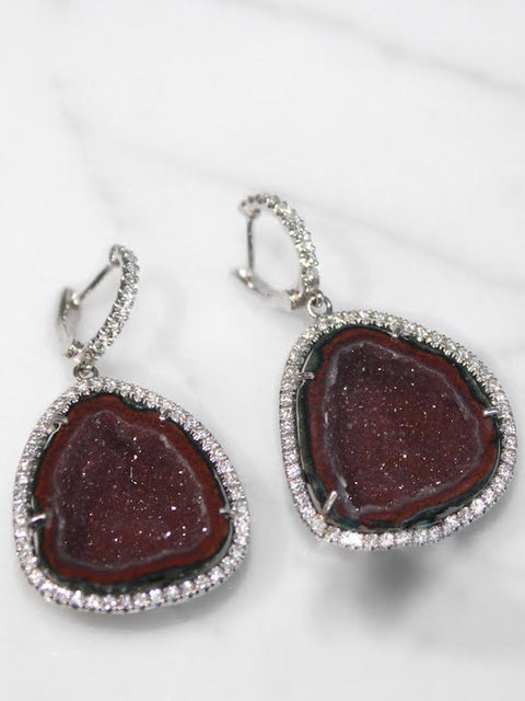 PLUMB GEODE DIAMOND HALO EARRINGS